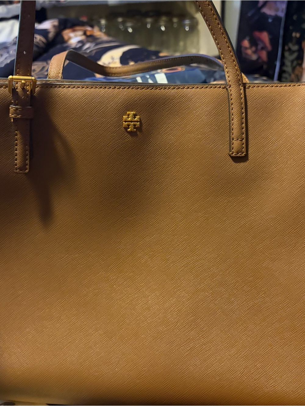 Tory Burch Tan Leather Tote with Gold Logo